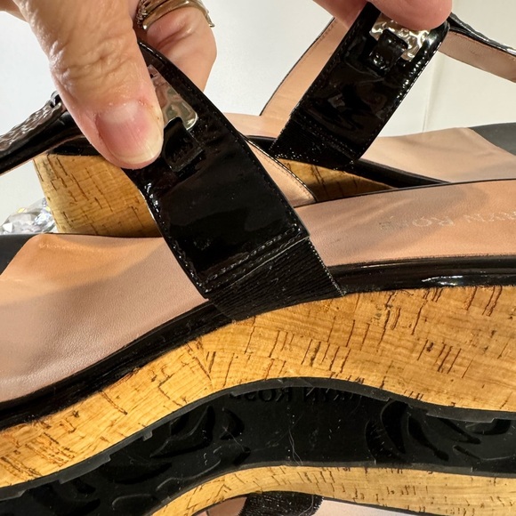 TARYN ROSE, 🌹 Elegant Black and Tan Wedge Shoes with Ornate Metal Buckle EUC - Picture 7 of 13